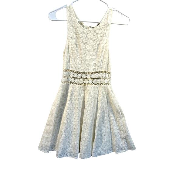 Free People Cream Lace Knit Mini Tea Dress Size 0 Coquette Romantic Lace READ - Picture 1 of 10